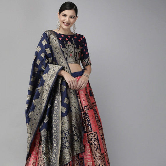 http://13.233.79.61/products/pink-navy-blue-woven-design-semi-stitched-lehenga-unstitched-blouse-with-dupatta
