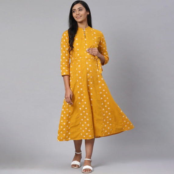 http://13.233.79.61/products/women-mustard-yellow-off-white-printed-pure-cotton-maternity-a-line-dress