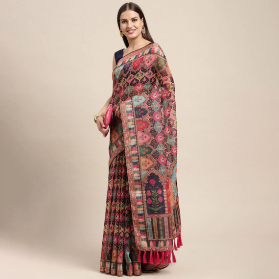 http://13.233.79.61/products/peach-coloured-multicoloured-kalamkari-sequinned-linen-blend-block-print-saree